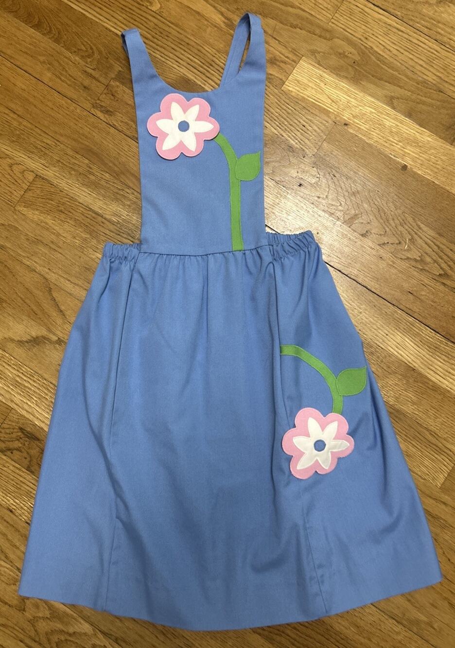 Girls CHOCOLATE SOUP Blue Floral Appliqué Jumper Dress Size 10 *C8